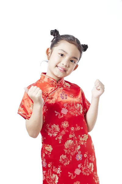 Pequena Criança Asiática Vestido Tradicional Chinês Ano Novo Chinês — Fotografia de Stock