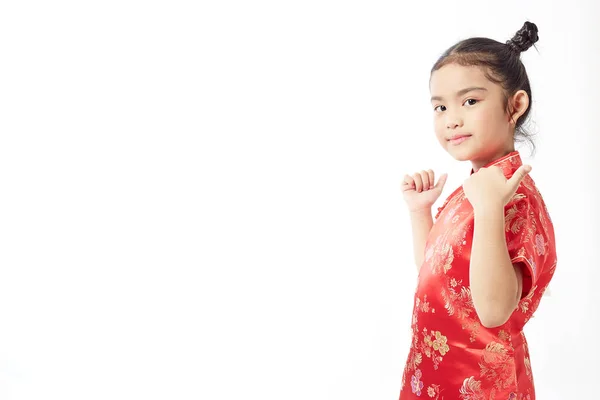 Bonito Menina Chinesa Vestidos Bem Vindo Ano Novo Chinês — Fotografia de Stock