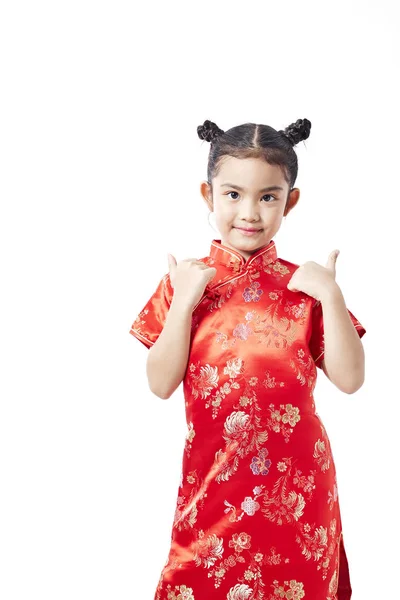 Pequena Criança Asiática Vestido Tradicional Chinês Ano Novo Chinês — Fotografia de Stock