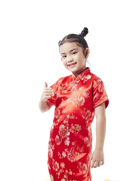 Pequena Criança Asiática Vestido Tradicional Chinês Ano Novo Chinês — Fotografia de Stock