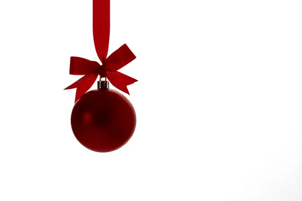 Red Christmas Ball Red Bow White Background — Stock Photo, Image