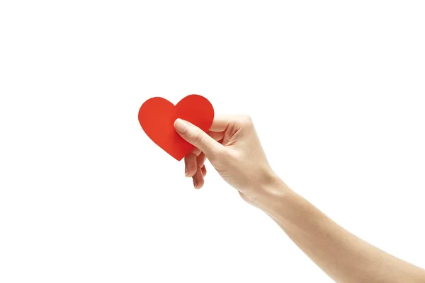 Coração Papel Vermelho Mão Isolado Branco — Fotografia de Stock