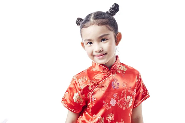 Pequena Criança Asiática Vestido Tradicional Chinês Ano Novo Chinês — Fotografia de Stock