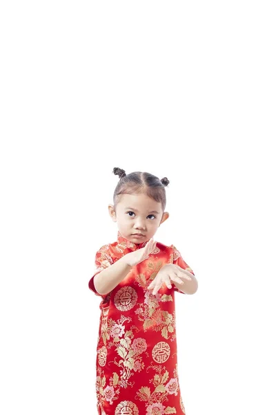 Pequena Criança Asiática Vestido Tradicional Chinês Ano Novo Chinês — Fotografia de Stock