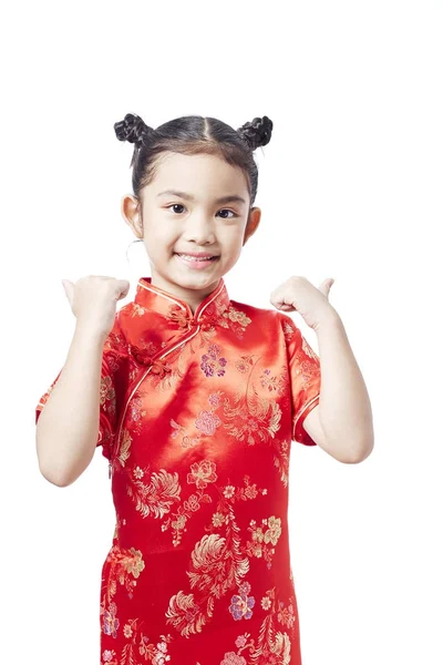 Pequena Criança Asiática Vestido Tradicional Chinês Ano Novo Chinês — Fotografia de Stock