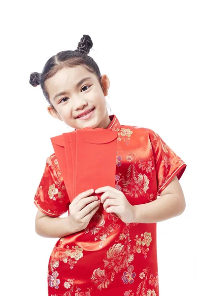 Щасливі Азіатських Китайський Дитини Отримувати Грошові Подарунки Або Червоний Папір — стокове фото
