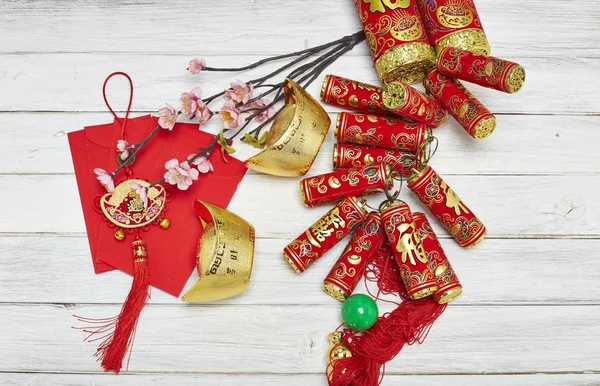 Chinesische Neujahrsfestdekorationen Das Chinesische Zeichen Auf Den Goldbarren Bedeutet Glück — Stockfoto