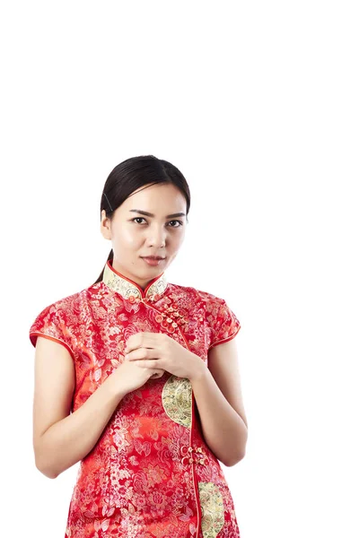 Boldog Kínai 2018 Koncepció Gyönyörű Kínai Nők Hagyományos Kínai Ruhák — Stock Fotó