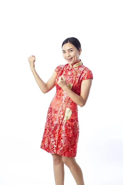 Menina Asiática Saudação Tradicional Ano Novo Chinês — Fotografia de Stock