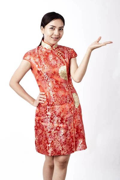 Dziewczyna Azjatyckich Pozdrowienie Tradycyjny Chiński Nowy Rok — Zdjęcie stockowe
