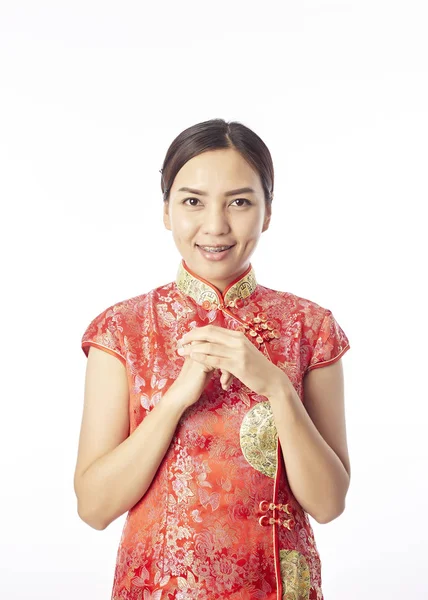 中国农历新年快乐画像亚洲华人女孩祝福 — 图库照片