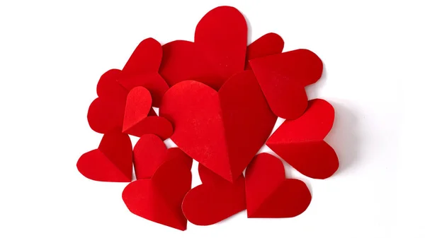 Rote Papierherzen Isoliert Auf Weißem Hintergrund Valentinstag Minimalistischer Stil Flache — Stockfoto