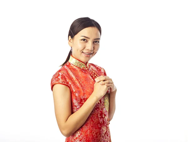 Felice Anno Nuovo Cinese Ritratto Ragazza Cinese Asiatica Benedizione — Foto Stock