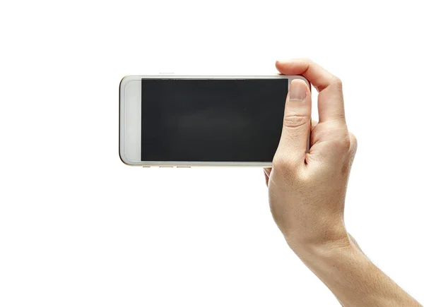 Изолировать мобильный телефон в руке на белом фоне, концепция — стоковое фото