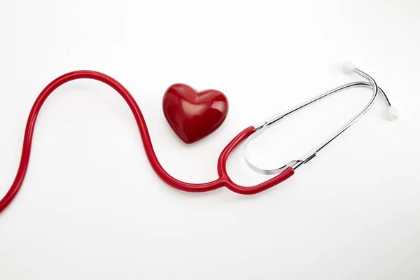 Red Stethoscope Red Heart Doctor White Background Minimal Love Health — Stock Photo, Image