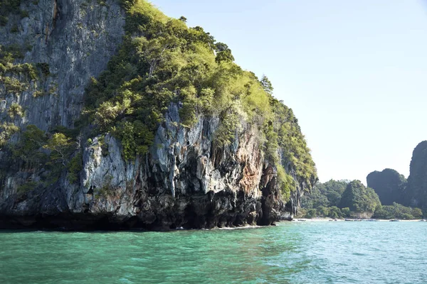 Klares Wasser Und Blauer Himmel Phra Nang Beach Thailand Text — Stockfoto