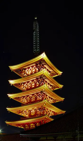 Gece, Tokyo Japonya Sensoji Tapınağı — Stok fotoğraf