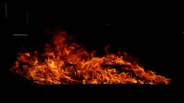 火焰燃烧在黑色背景上的特写 — 图库视频影像