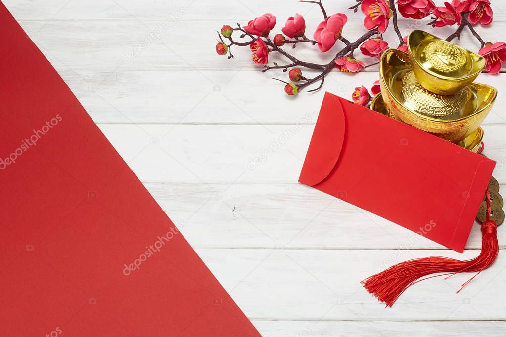 Chinese New Year decoration on wooden background