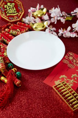 Decorate Chinese new year festival on red
