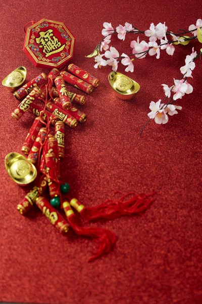 Decorate Chinese new year festival on red — Stockfoto