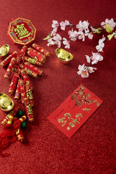 Decorate Chinese new year festival on red — 스톡 사진