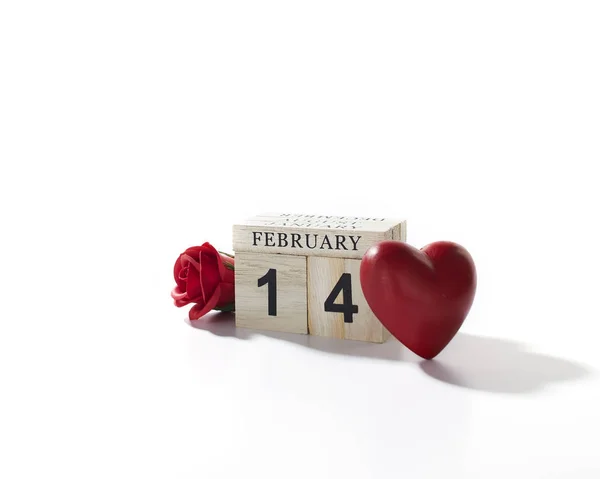 14 februar calendario de madera fondo de San Valentín — Foto de Stock