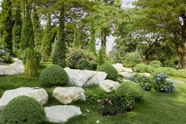 Декорации сада азиатского зеленого газона — стоковое фото