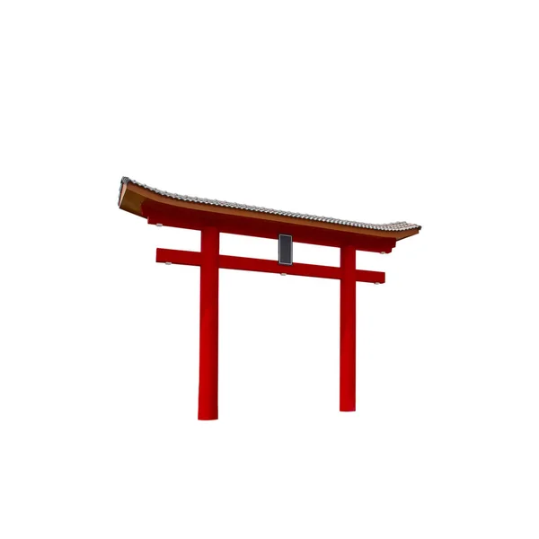 Porte Torii, porte japonaise en bois rouge sur fond blanc — Photo