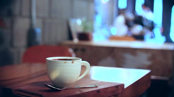 Kaffebutik Vid Disken Beställa Lite Kaffe Bakgrunden — Stockvideo