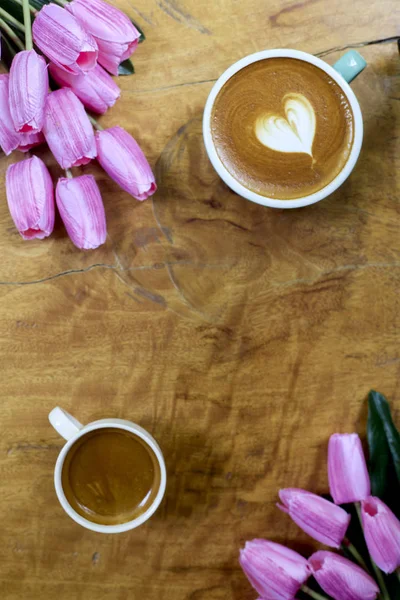coffee mug with tulip bouquet
