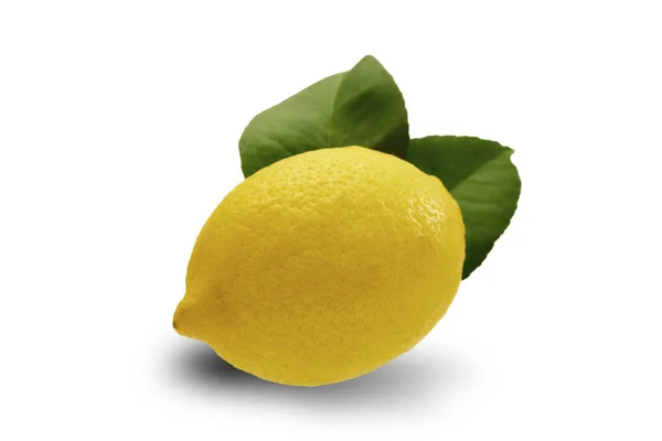 Fruta Limón Con Hoja Aislada Sobre Fondo Blanco — Foto de Stock