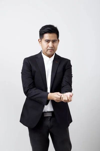 Porträtt Ung Asiatisk Man Kostym Isolerad Vit Bakgrund — Stockfoto