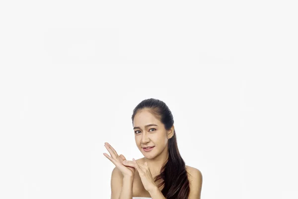 Hermosa Joven Mujer Asiática Cara Con Piel Limpia — Foto de Stock