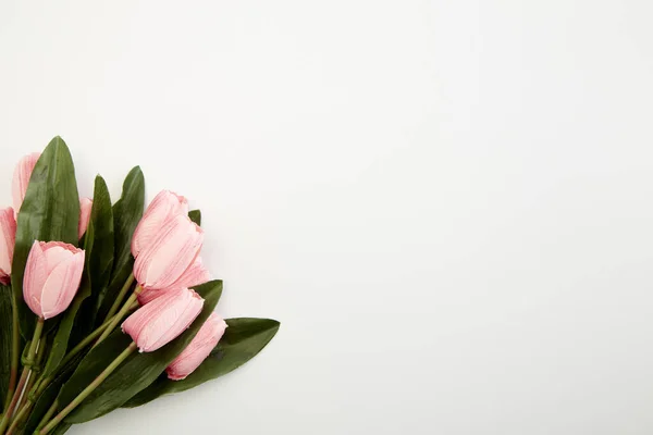 Buquê Tulipas Rosa Sobre Fundo Branco Espaço Cópia Para Texto — Fotografia de Stock