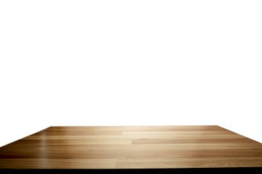 Boş Kahverengi tahta tablo ürün görüntüleme modeli için beyaz arkaplan üzerinde izole