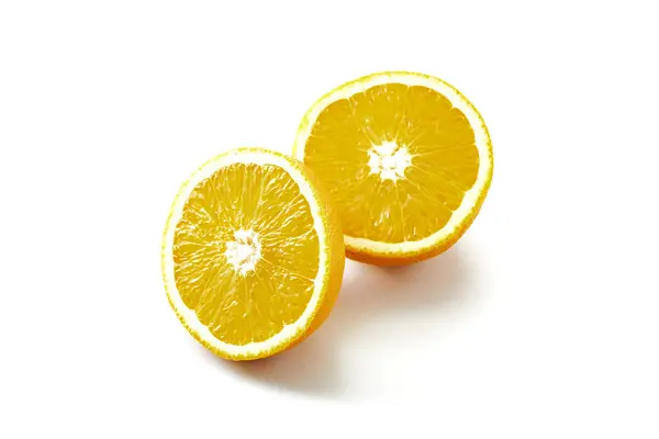 Fatia Laranja Fruta Laranja Fresca Metade Isolada Sobre Fundo Branco — Fotografia de Stock