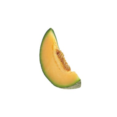 Japon kavunları, portakallı kavun ya da kavun dilimi beyaz arka planda izole edilmiş tohumlar.
