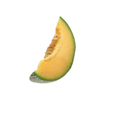 Japon kavunları, portakallı kavun ya da kavun dilimi beyaz arka planda izole edilmiş tohumlar.