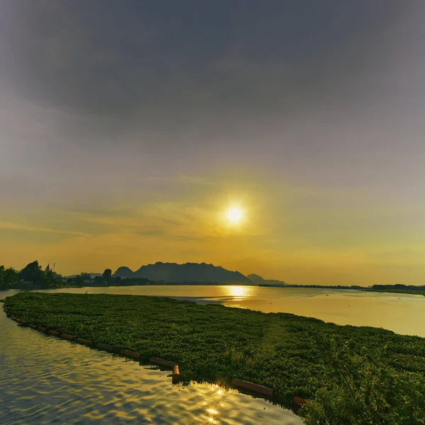 Panorama Summer Sunrise Lake Water Horizon Landscape Kanchanaburi Thailand Natural — Stock Photo, Image