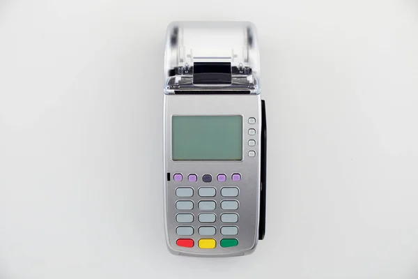 Výplatní Automat Pos Terminál Potvrzuje Platbu Debetní Kreditní Kartou Fakturace — Stock fotografie