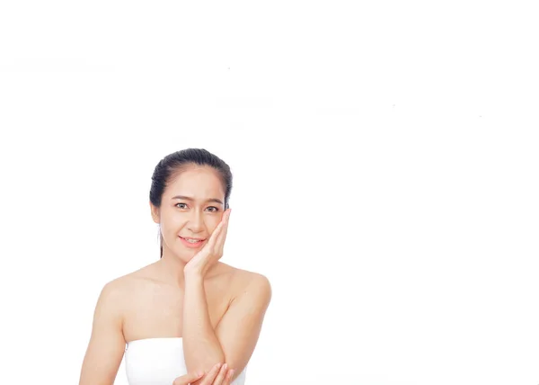 Nahaufnahme Junge Thailänderin Schönes Gesicht Auf Weißem Hintergrund Für Schönheits — Stockfoto
