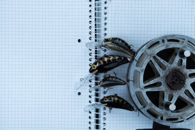 Balıkçılık aksesuarları ve metin için yer ile arka plan