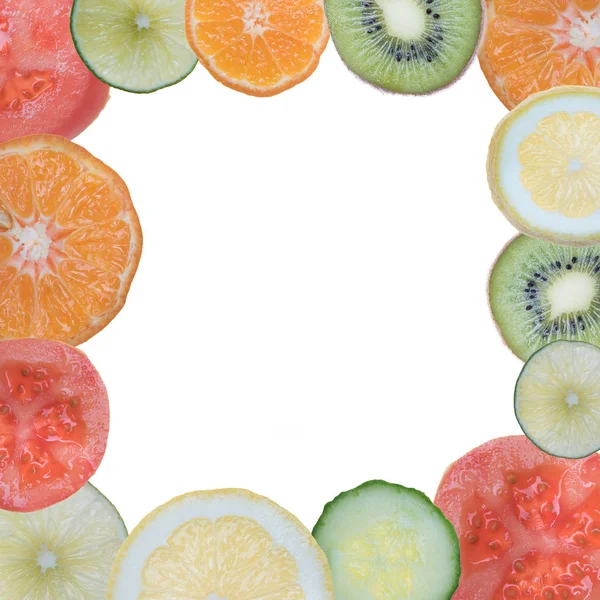 Frame Van Groenten Fruit Geïsoleerd Een Witte Achtergrond — Stockfoto