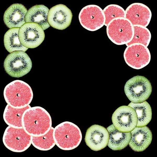 fruit slices on a black background, with space for text