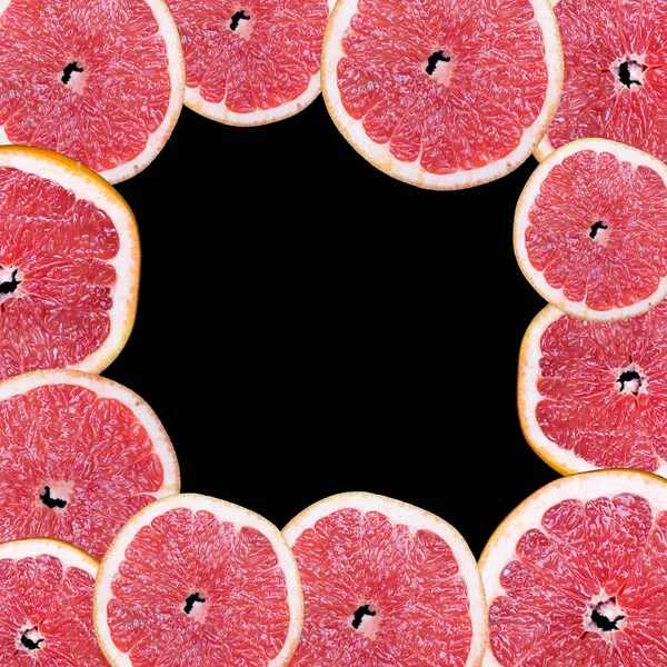 Fruchtscheiben Auf Schwarzem Hintergrund Mit Platz Für Text — Stockfoto