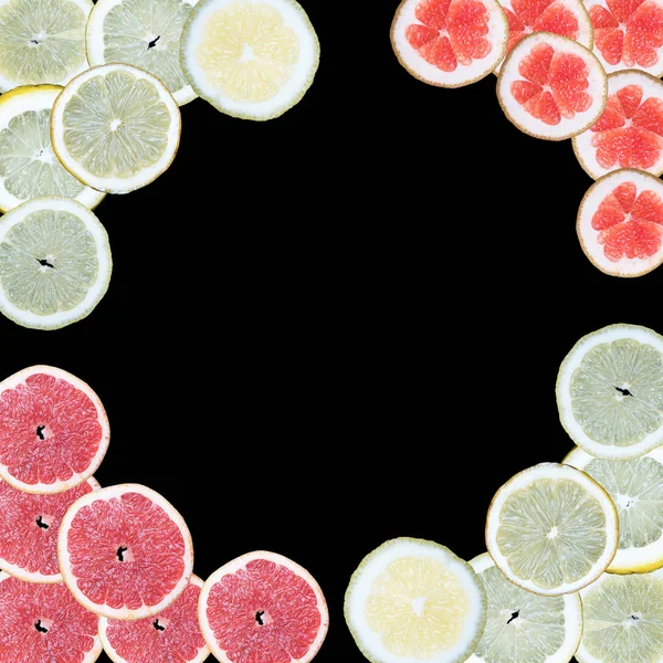fruit slices on a black background, with space for text