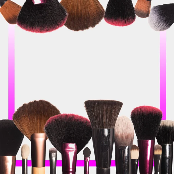 Makeup Borstar Isolerad Vit Bakgrund — Stockfoto