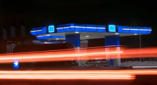 Milyen Benzin Állomás Téli Éjszaka — Stock Fotó