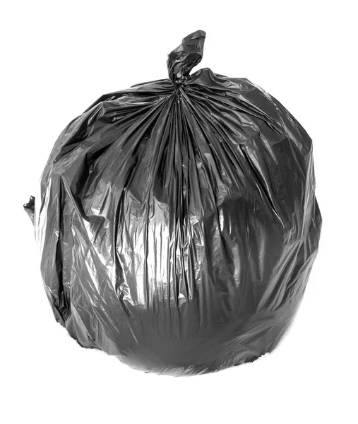 Μαύρη Τσάντα Των Σκουπιδιών Άσπρο Φόντο — Φωτογραφία Αρχείου